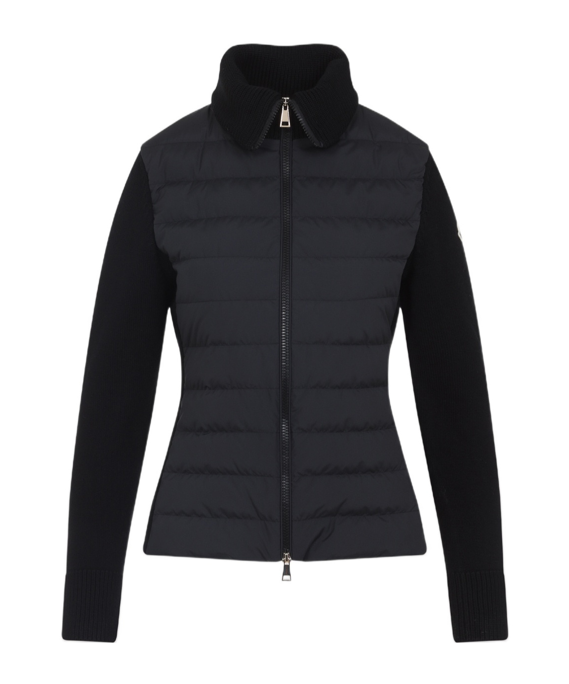 Moncler Quilted Ribbed Collar Long Sleeves Jacket In Black