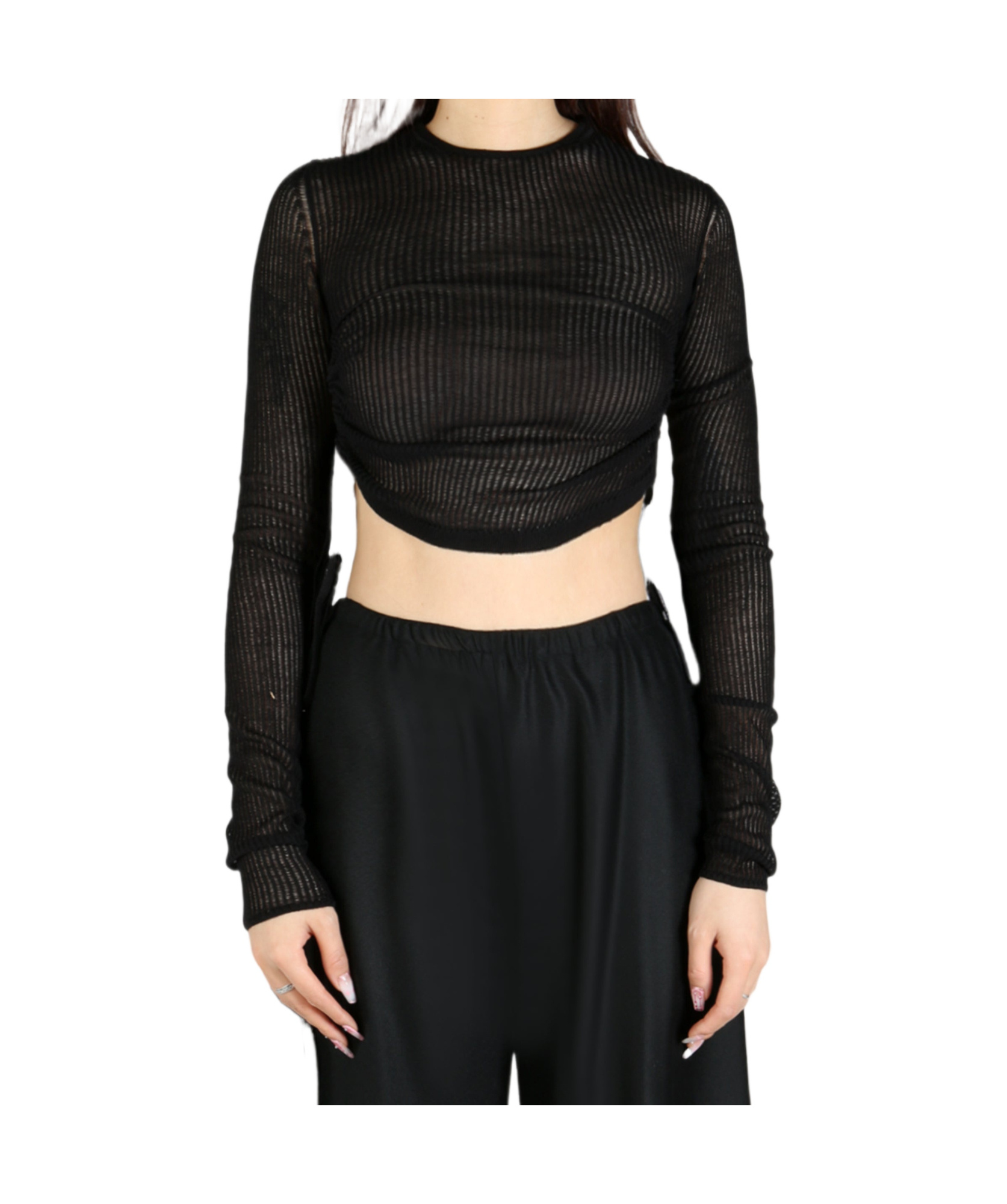 Ann Demeulemeester Beta Cropped Open Rib Sweater In Black