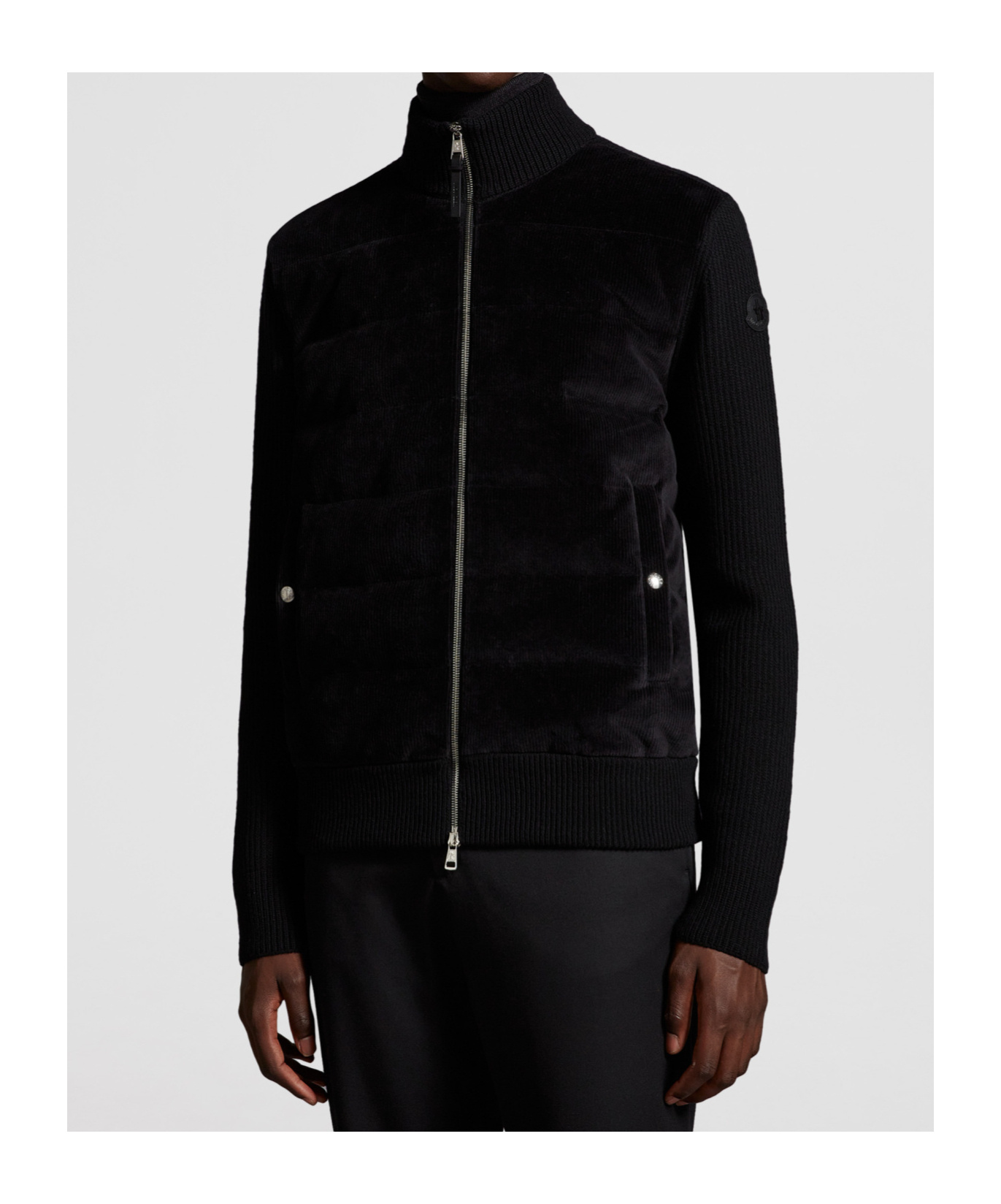 Moncler Padded Wool Cardigan Down Jacket In Black