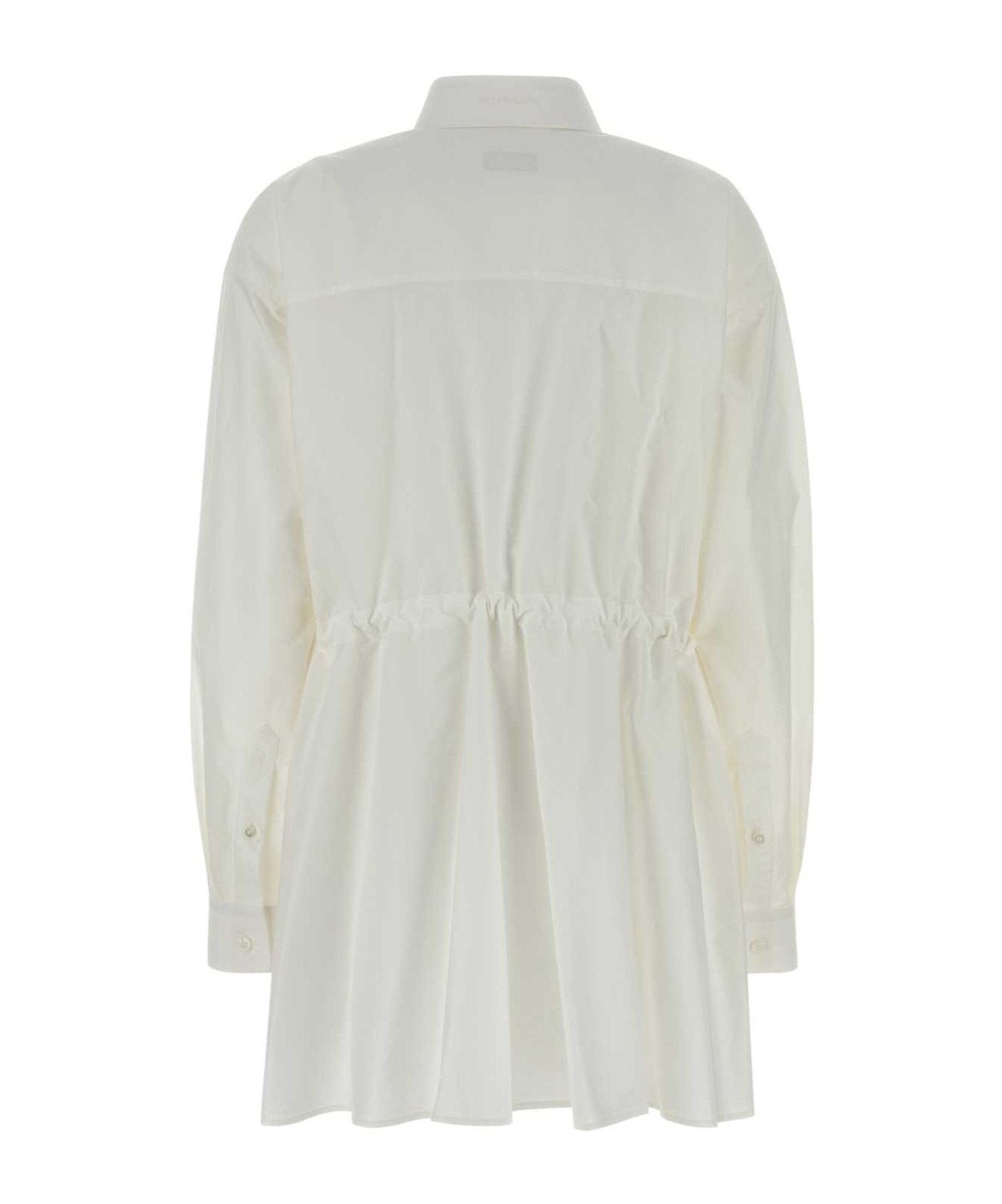 Balenciaga Shirt Dress With Pleated Design And Elastic Waist In Neutral
