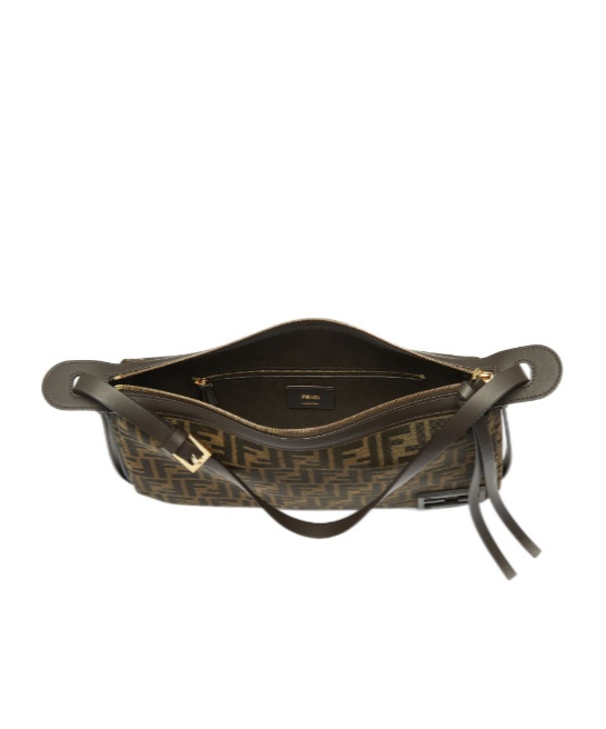 Fendi Brown Ff Jacquard Fabric Bag In Black