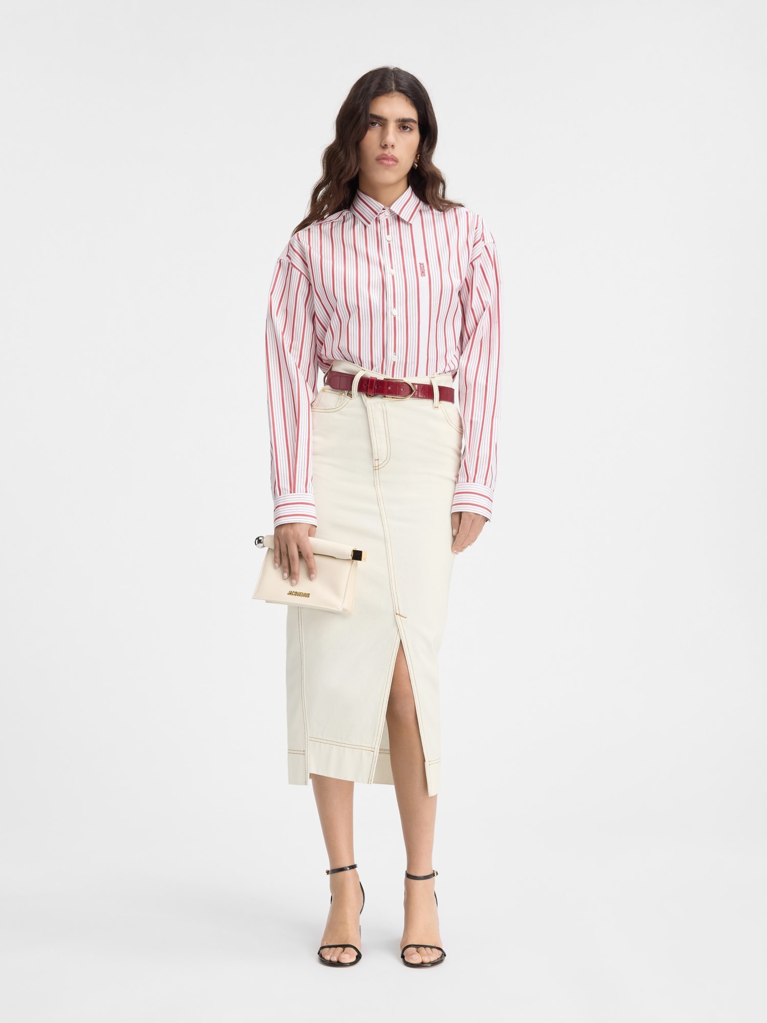 Jacquemus Asymmetric Jean Skirt In White