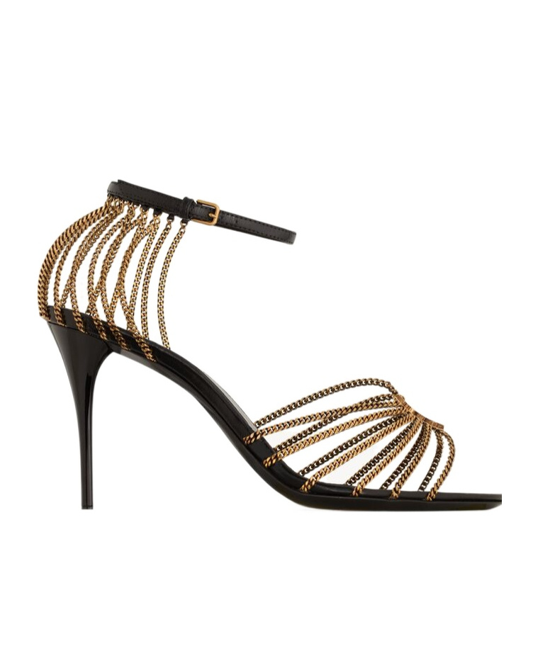 Saint Laurent Sandali Babylone In Metallo Oro Donna In Black
