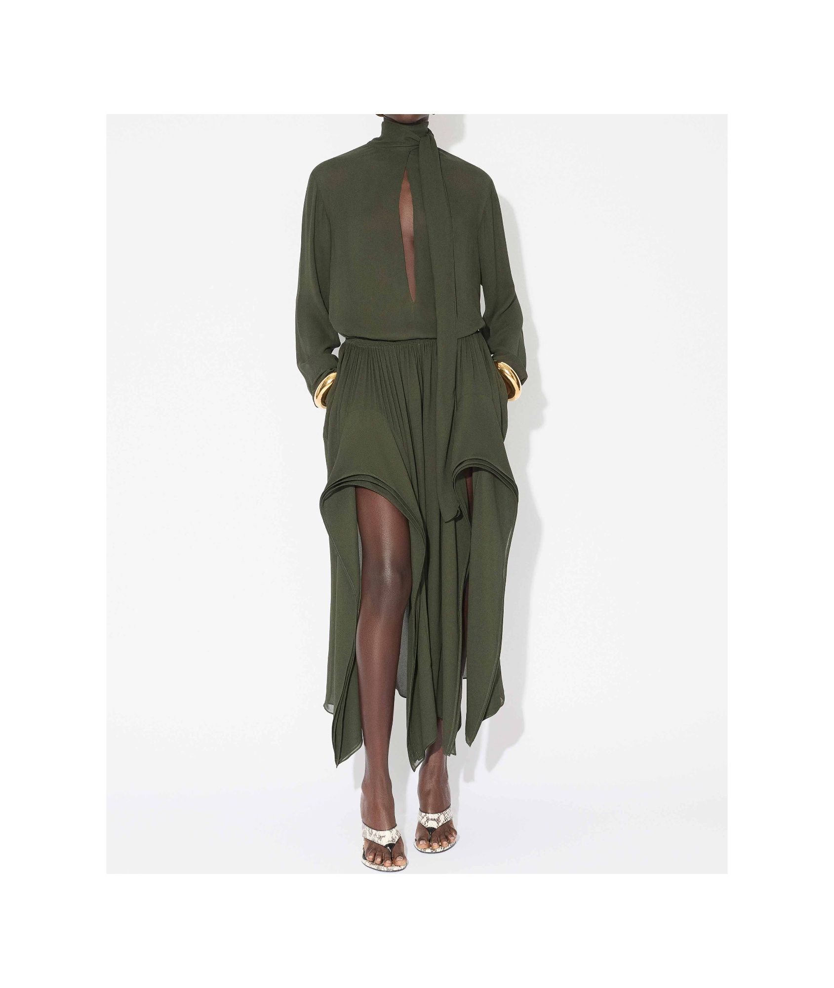 Alaïa Georgette Ruffle Pants In Green
