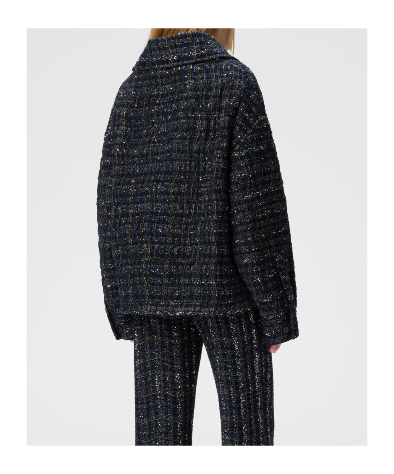 Missoni Textured Fabric Collared Long Sleeve Overshirt In Blue