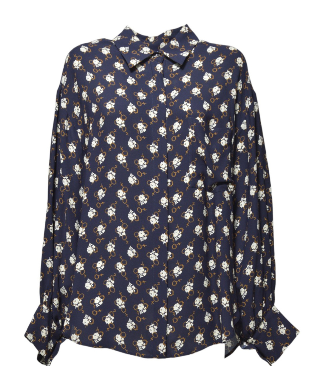 Aspesi Floral-print Viscose Crepe Blouse With Pleated Back In Black