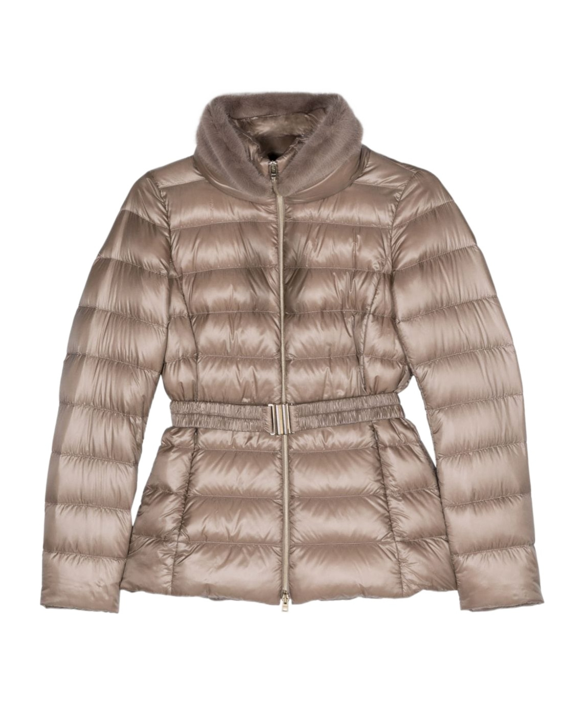 Herno Claudia Faux Fur-trimmed Down Jacket In Brown