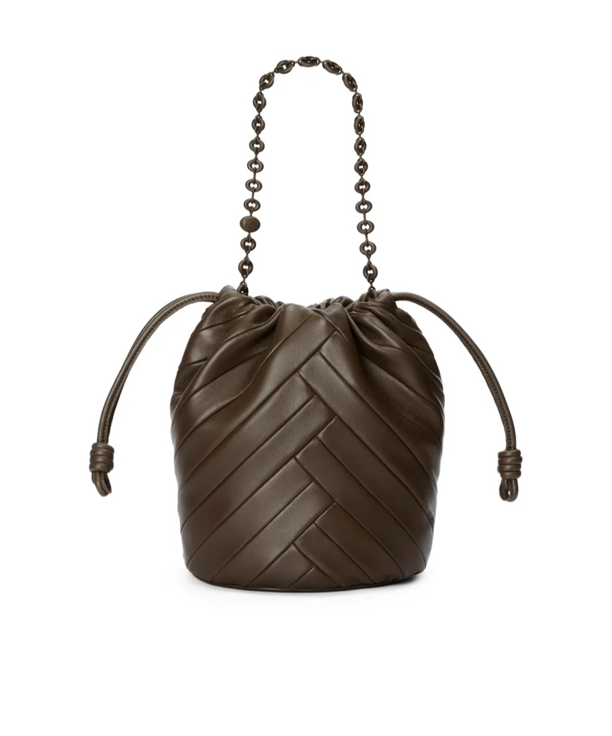 Loewe Womens Chocolate Flamenco Purse Leather Bucket Bag In Green