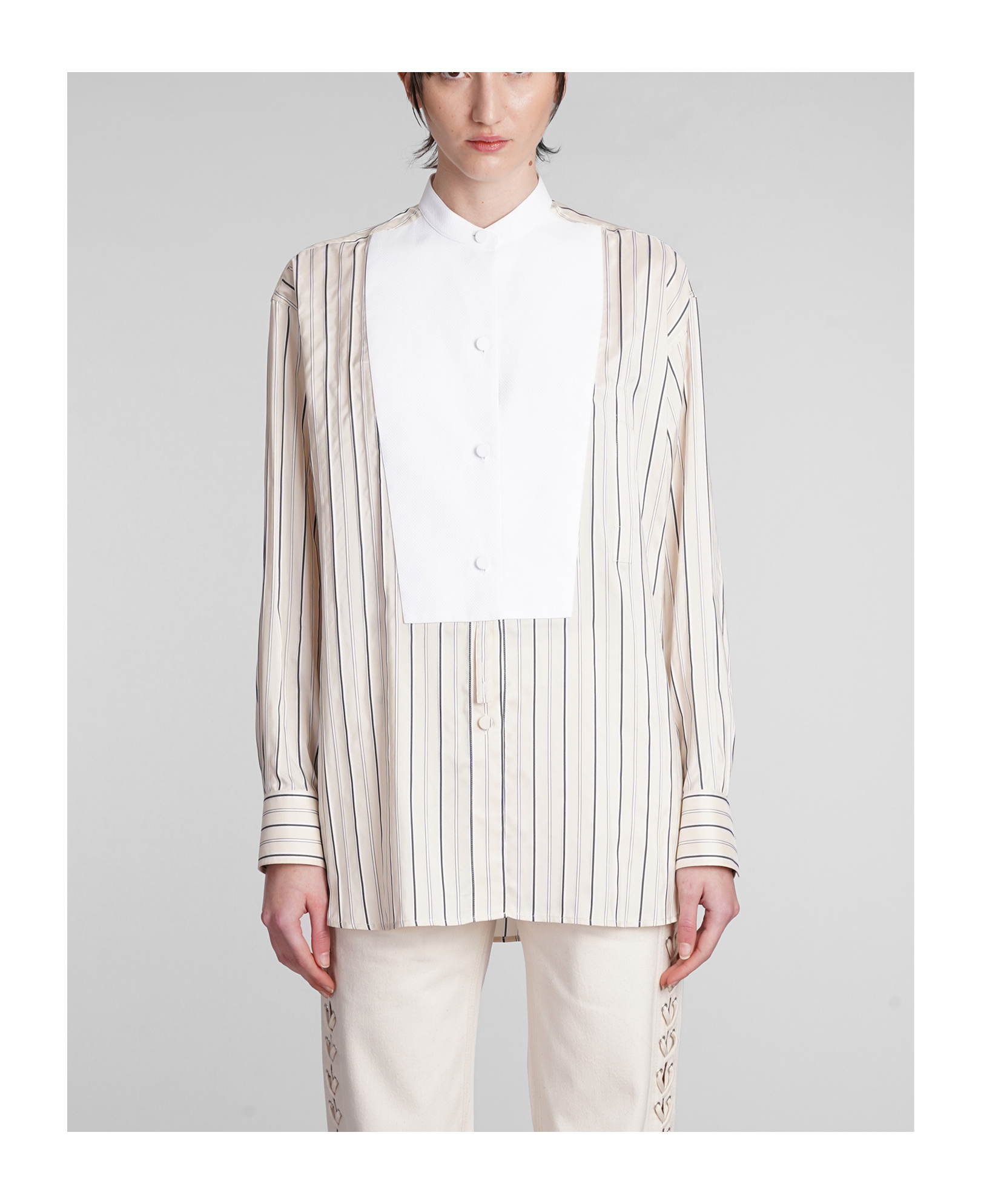 Stella Mccartney Curved Hem Panelled Striped Shirt In White