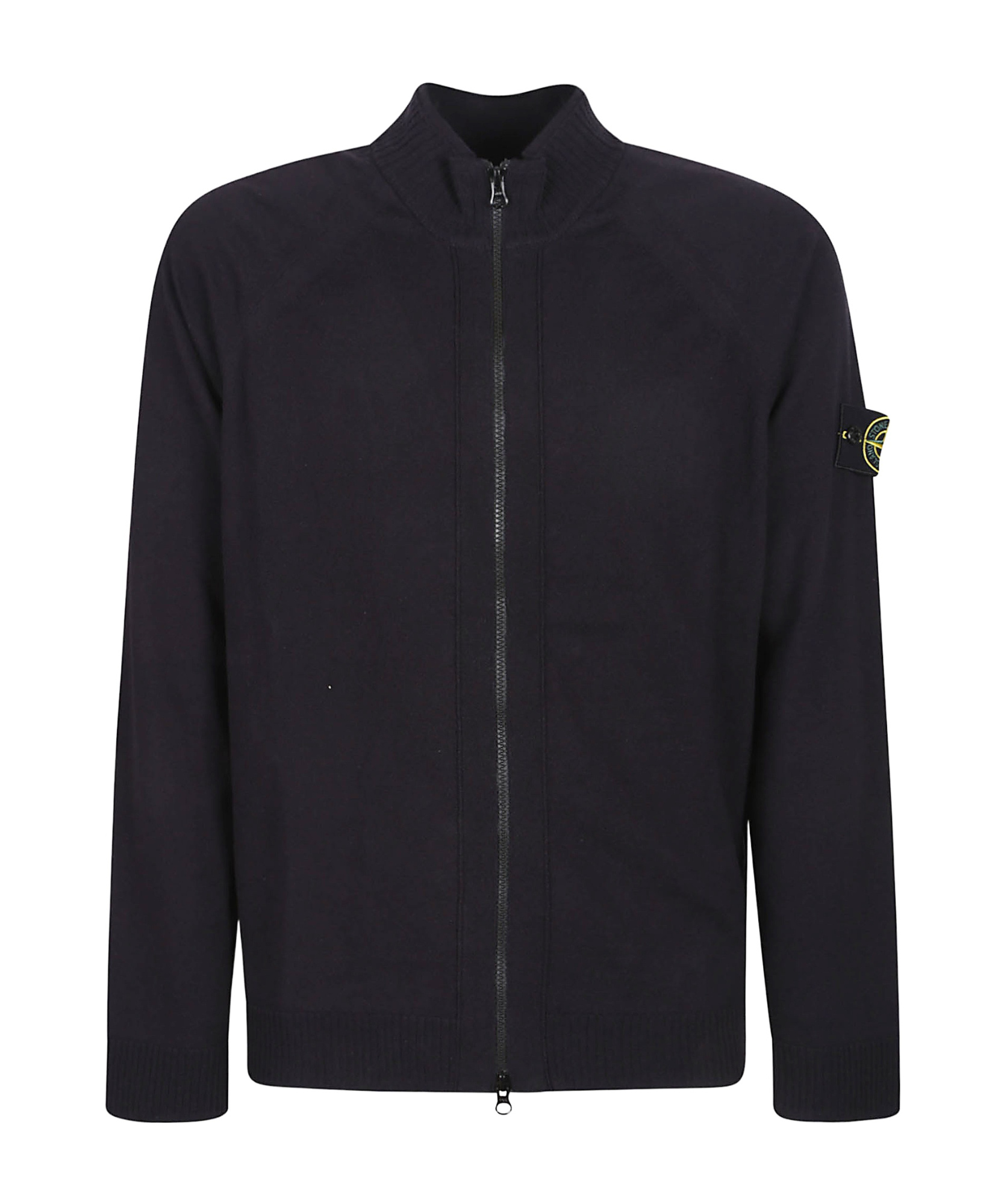 Stone Island Blue Cardigan With High Neck And Logo Patch On The Sleeve In Cotton Man In Blue