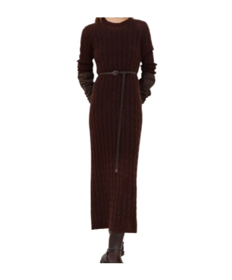 Brunello Cucinelli Sequined Cable-knit Midi Dress In Burgundy