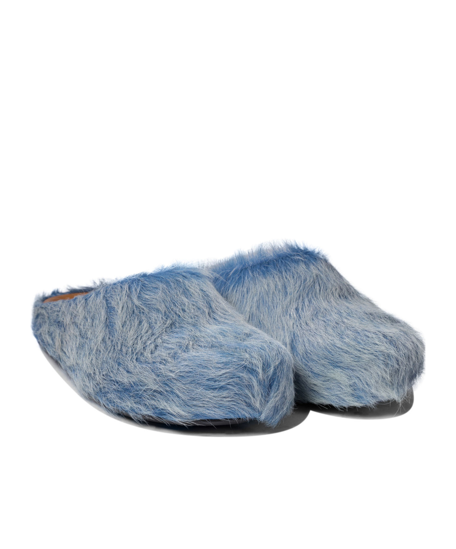 Shop Marni Indigo Long Hair Calfskin Fussbett Sabot In Gray