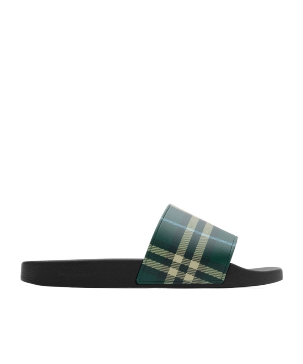 Burberry Green Check Pool Slides In Leaf