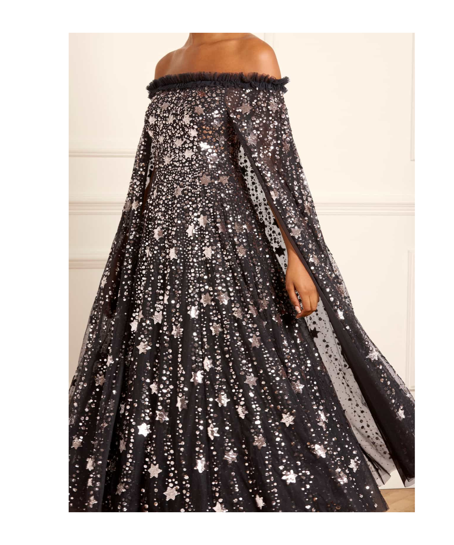 Needle & Thread Shooting Star Cape And Ankle Dress In Black