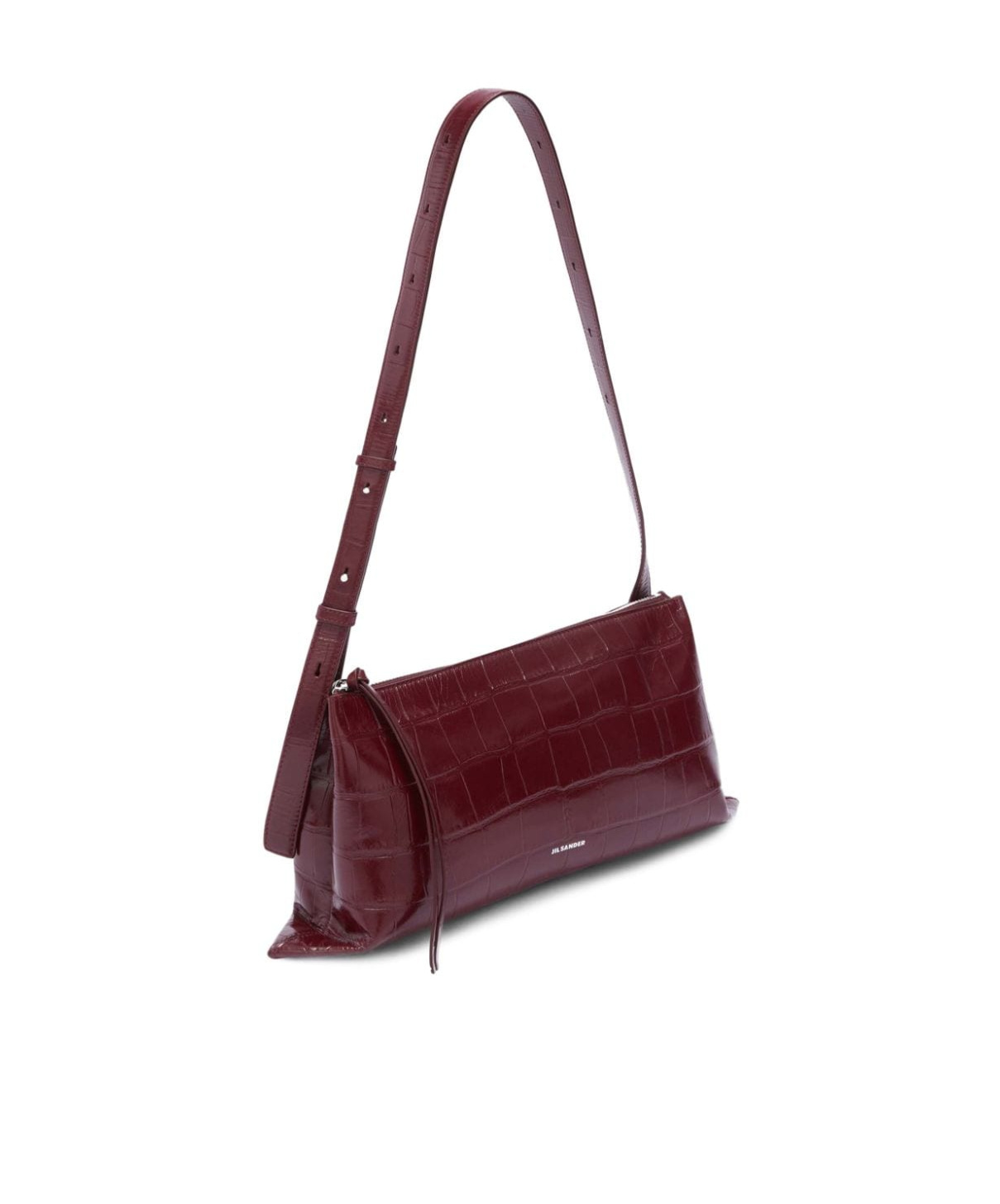 Jil Sander Small Empire Crocodile-effect Shoulder Bag In Red