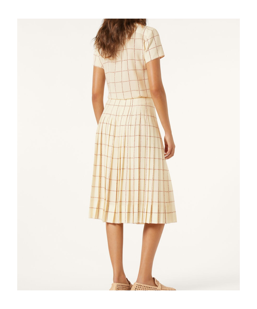 Loro Piana Clea Piot Check Silk Skirt In Chalk/pecan Syrup Color