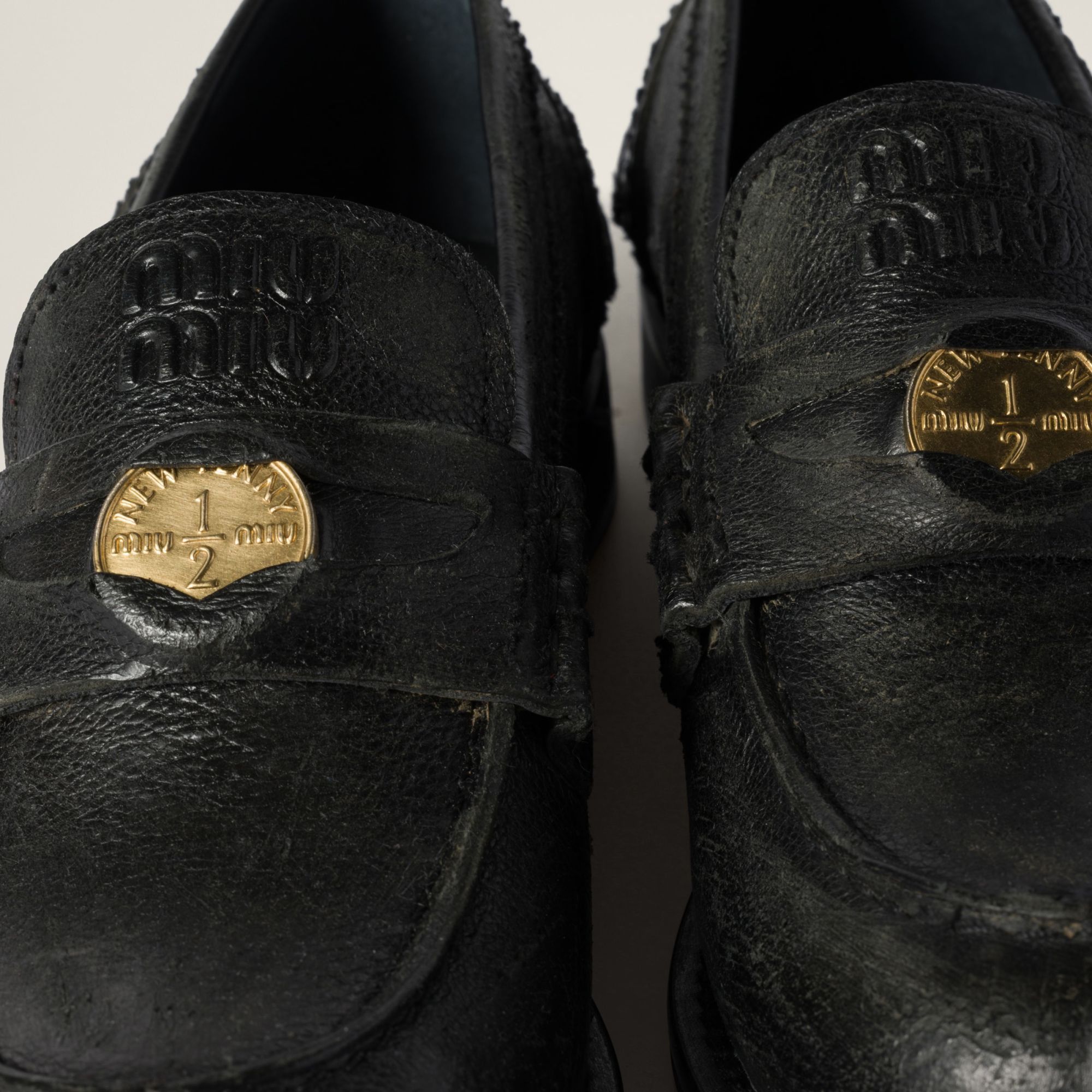 Miu Miu Women Leather Penny Loafers In Black