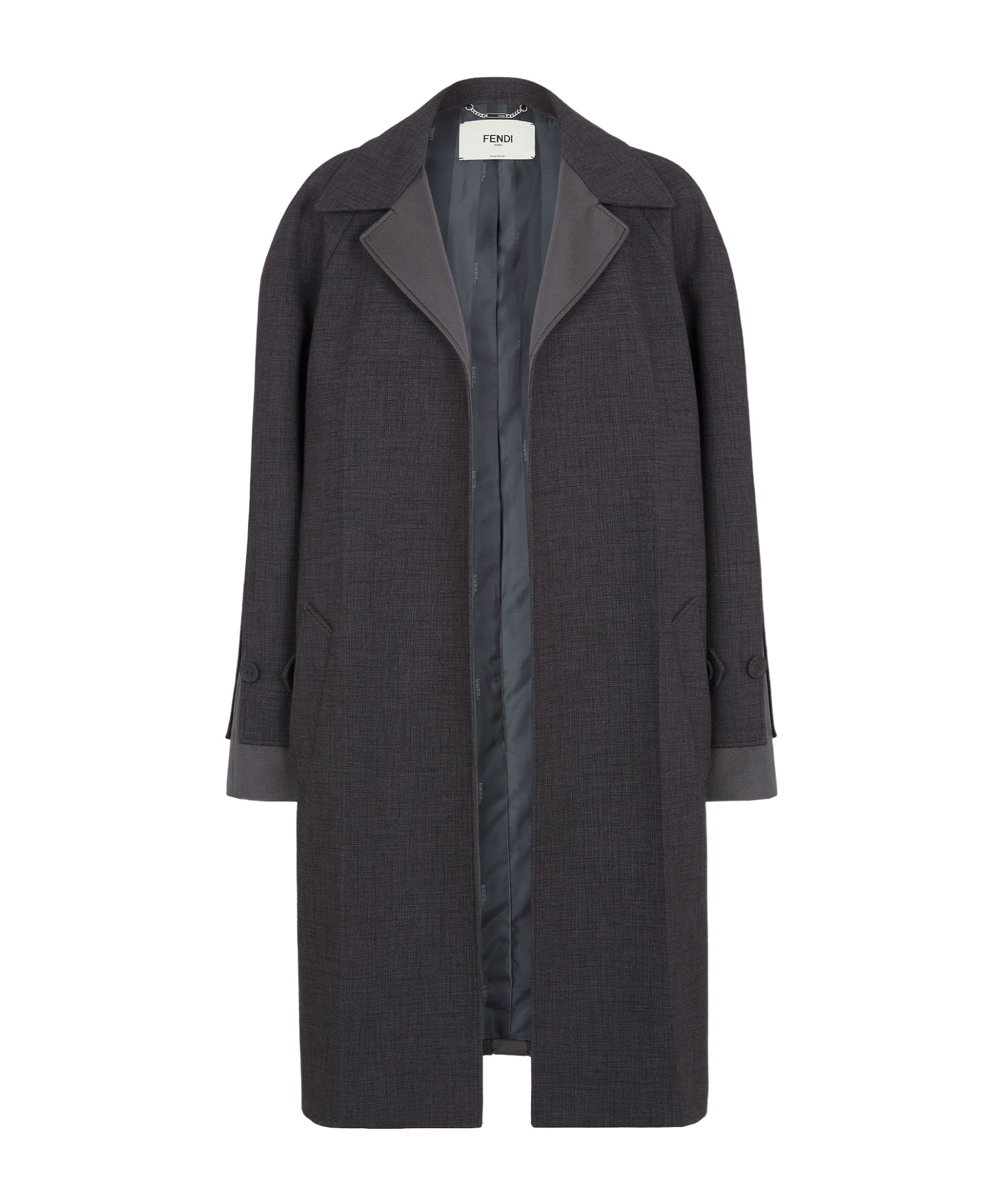 Fendi Dark Grey Cotton Blend Overcoat In Black