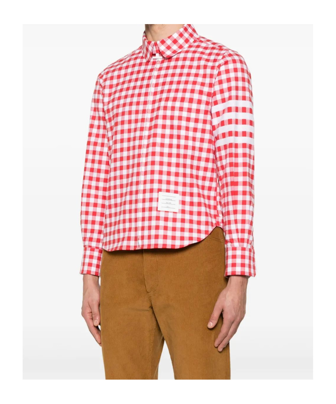 Thom Browne Round Hem Zip Up Shirt With T Bar Puller In Red
