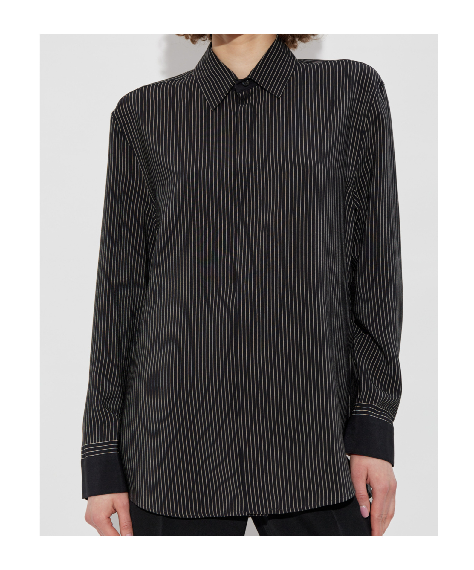 Saint Laurent Lapel Long Sleeve Shirt In Black