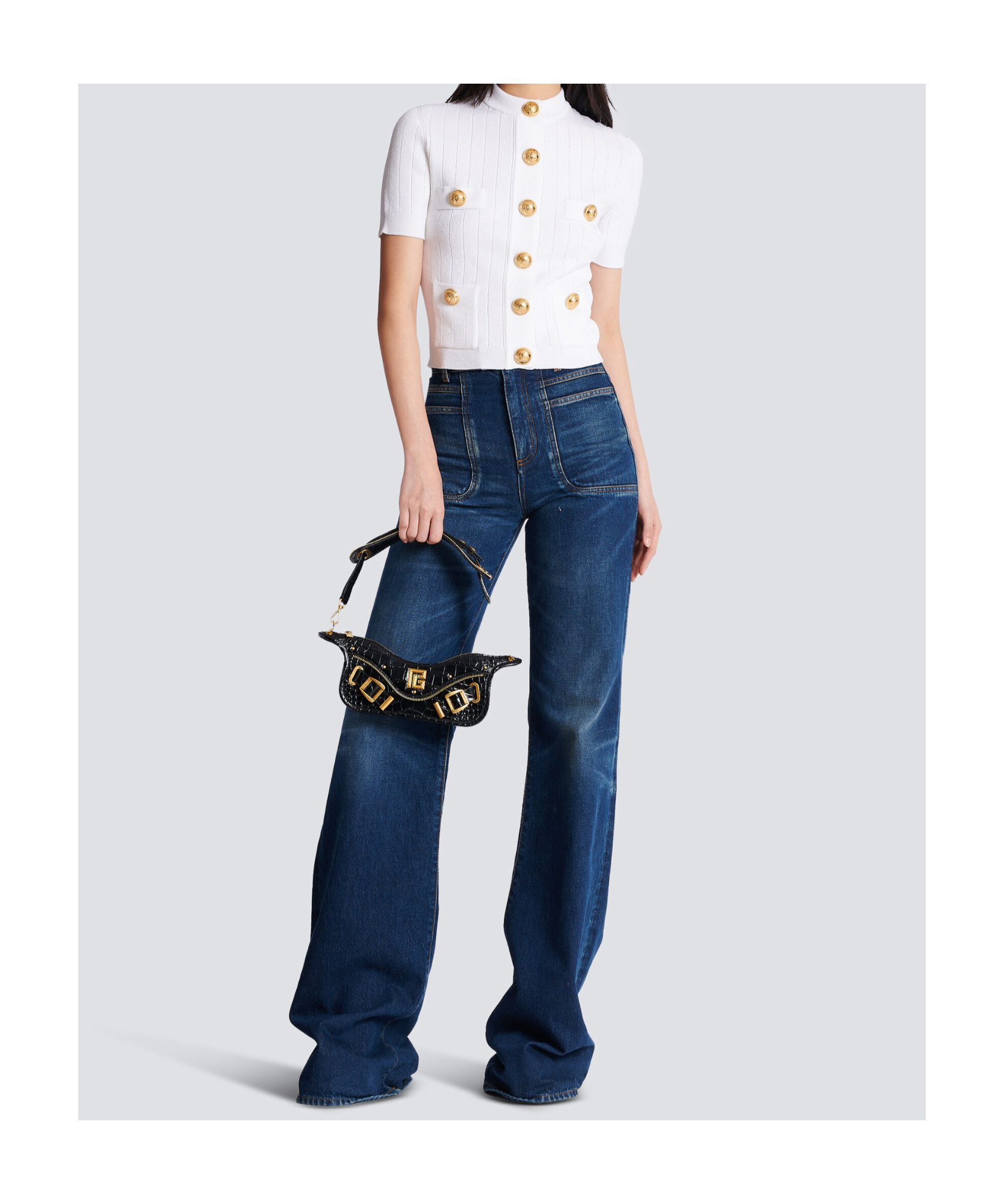 Shop Balmain 4-pocket Knitted Cardigan In White
