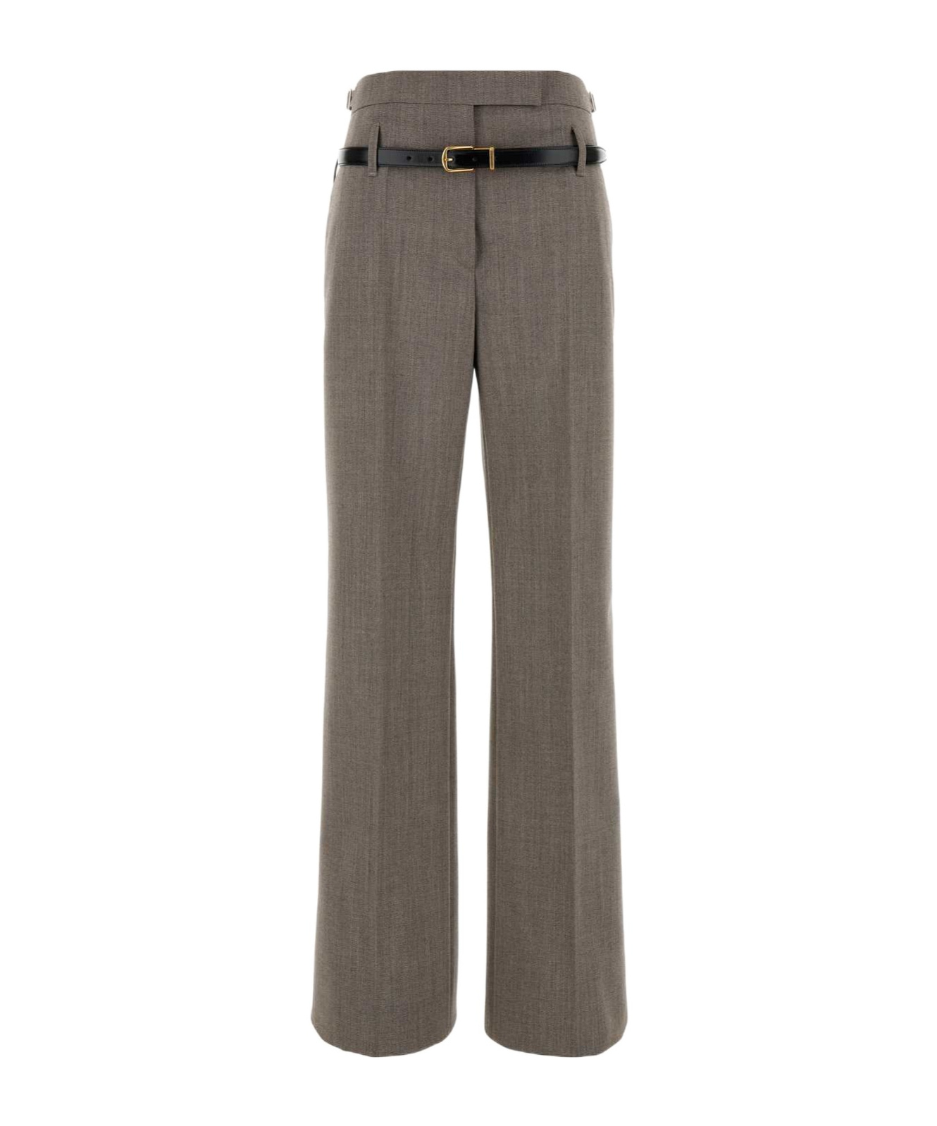 Prada Technical Wool Pants With Printed Belt In Gray