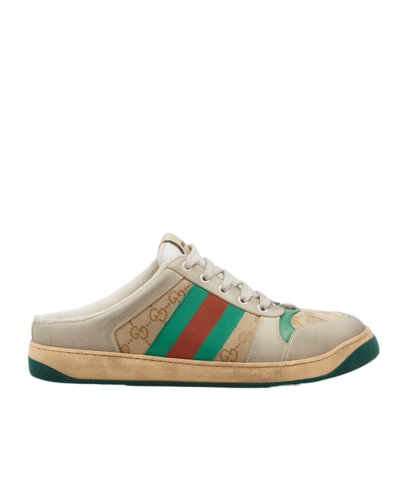 Gucci Screener Gg Canvas Leather-trimmed Mules In Neutral