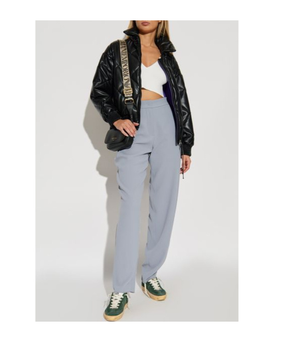 Shop Emporio Armani Semi-sheer Tapered Trousers In Gray