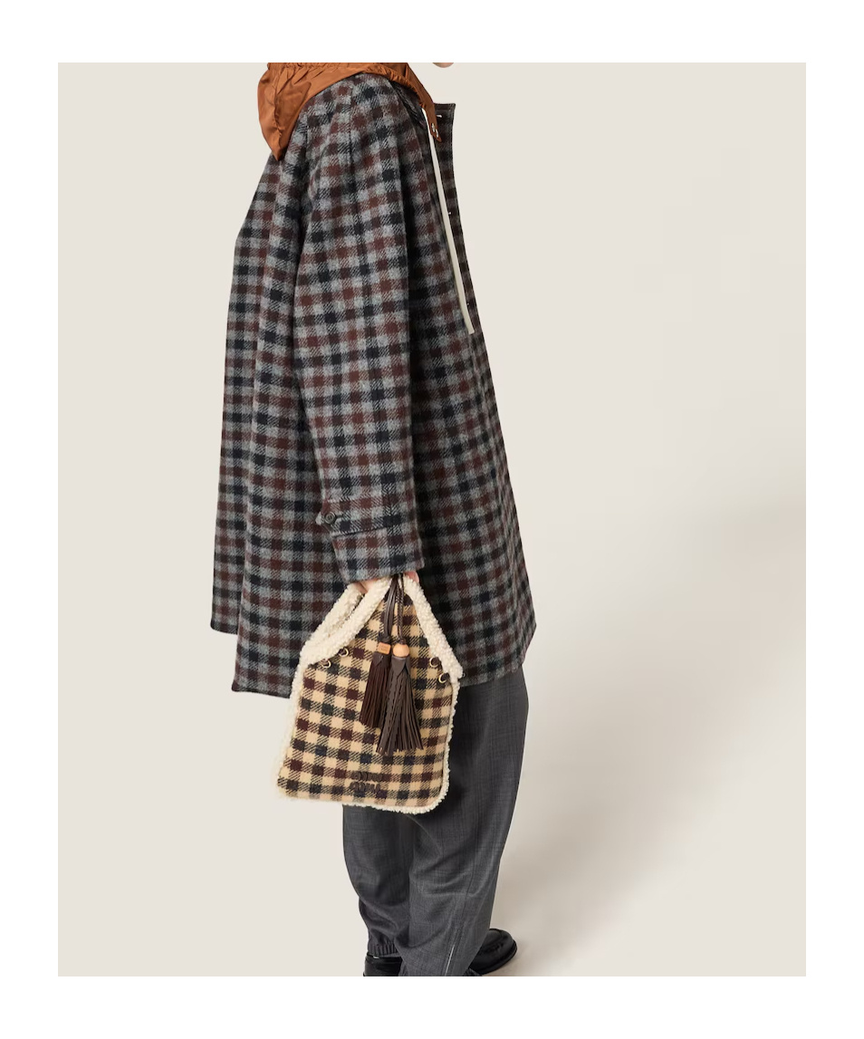 Miu Miu Checkered Fabric Handbag Dual Handles In Multi