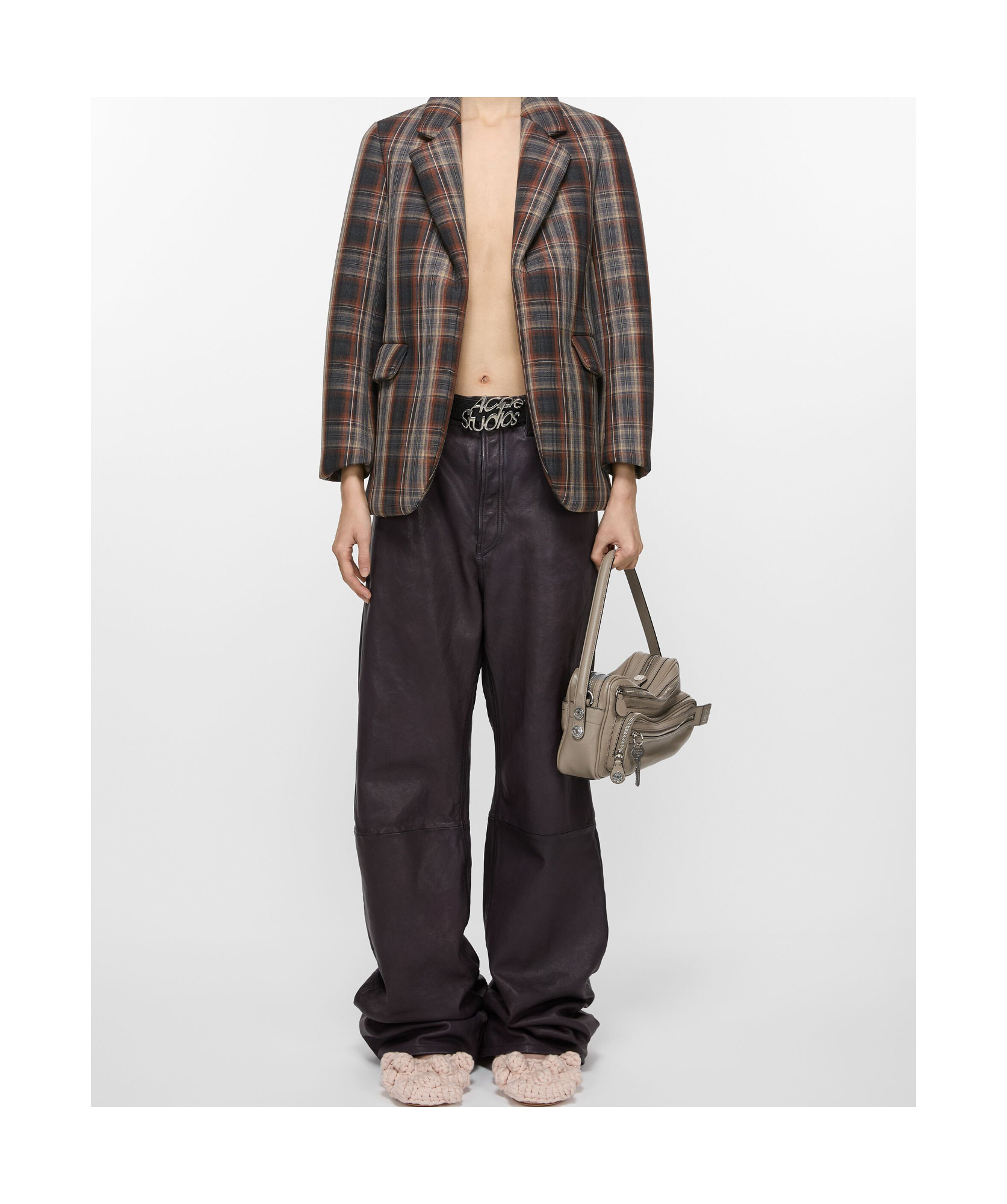 Acne Studios Belt Loop Leather Pants In Brown
