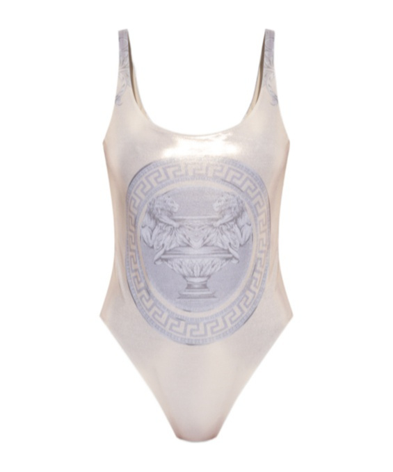 Versace Statue Print Swimsuit In White