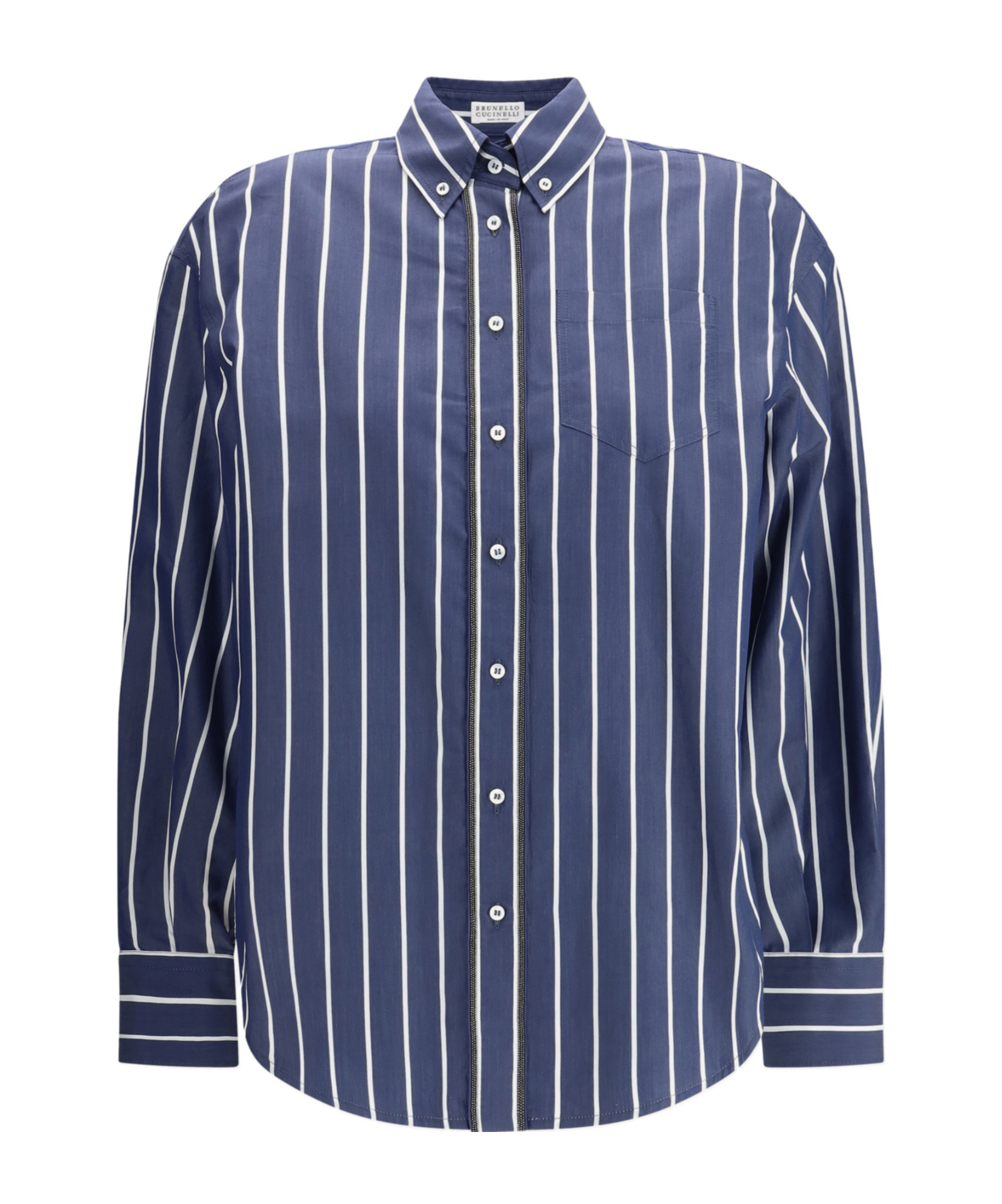 Brunello Cucinelli Women Striped Cotton Shirt In Blue