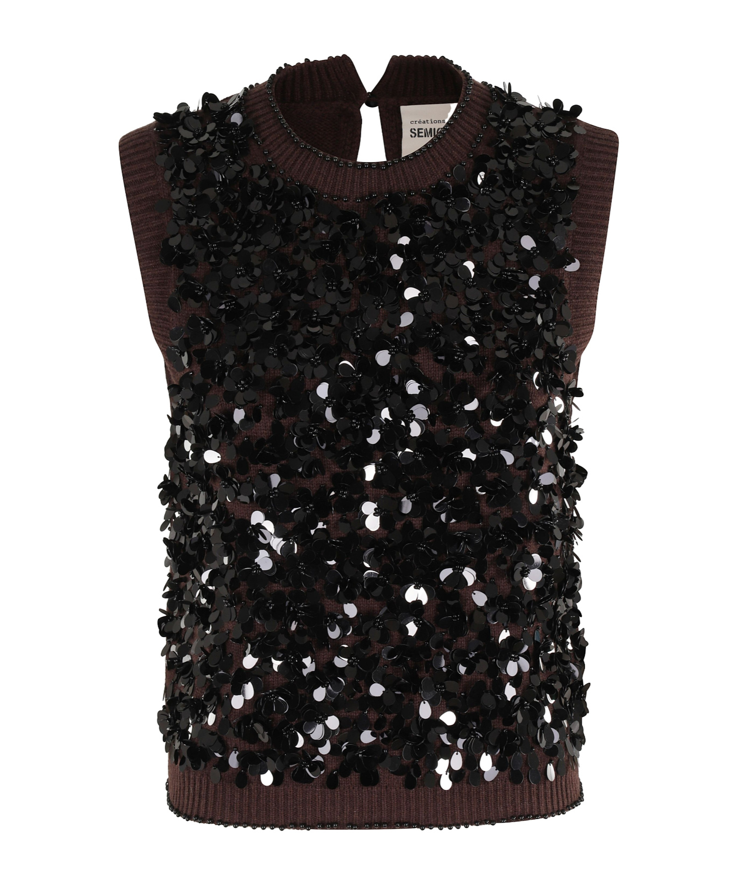 Semicouture Semi Couture Sequined Gilet With High Neckline In Black
