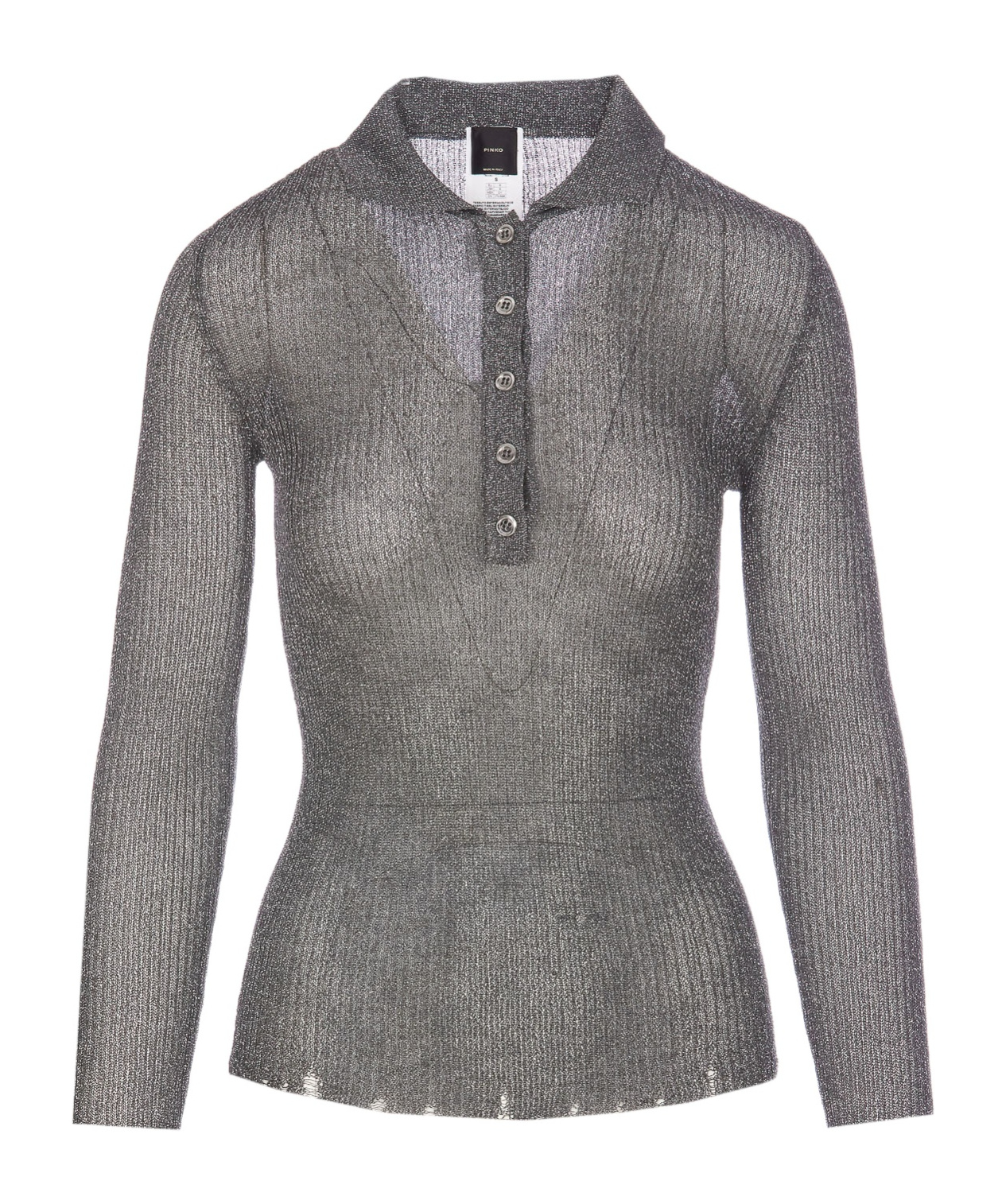PINKO LUREX OPEN-KNIT POLO TOP