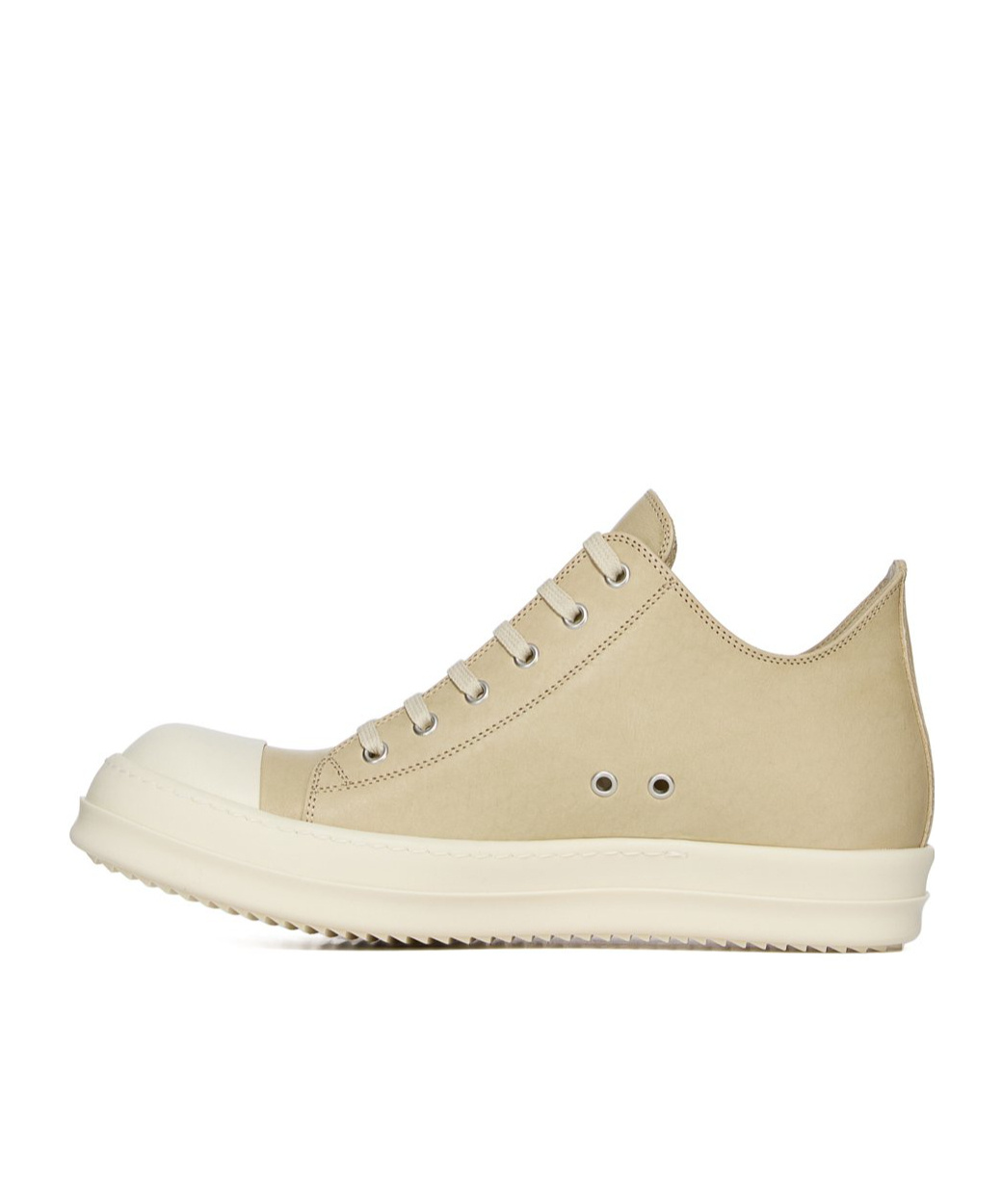 Rick Owens Lamb Leather Low-top Sneakers With Calf Leather Toe Cap In Parchment Color/milk Color/milk