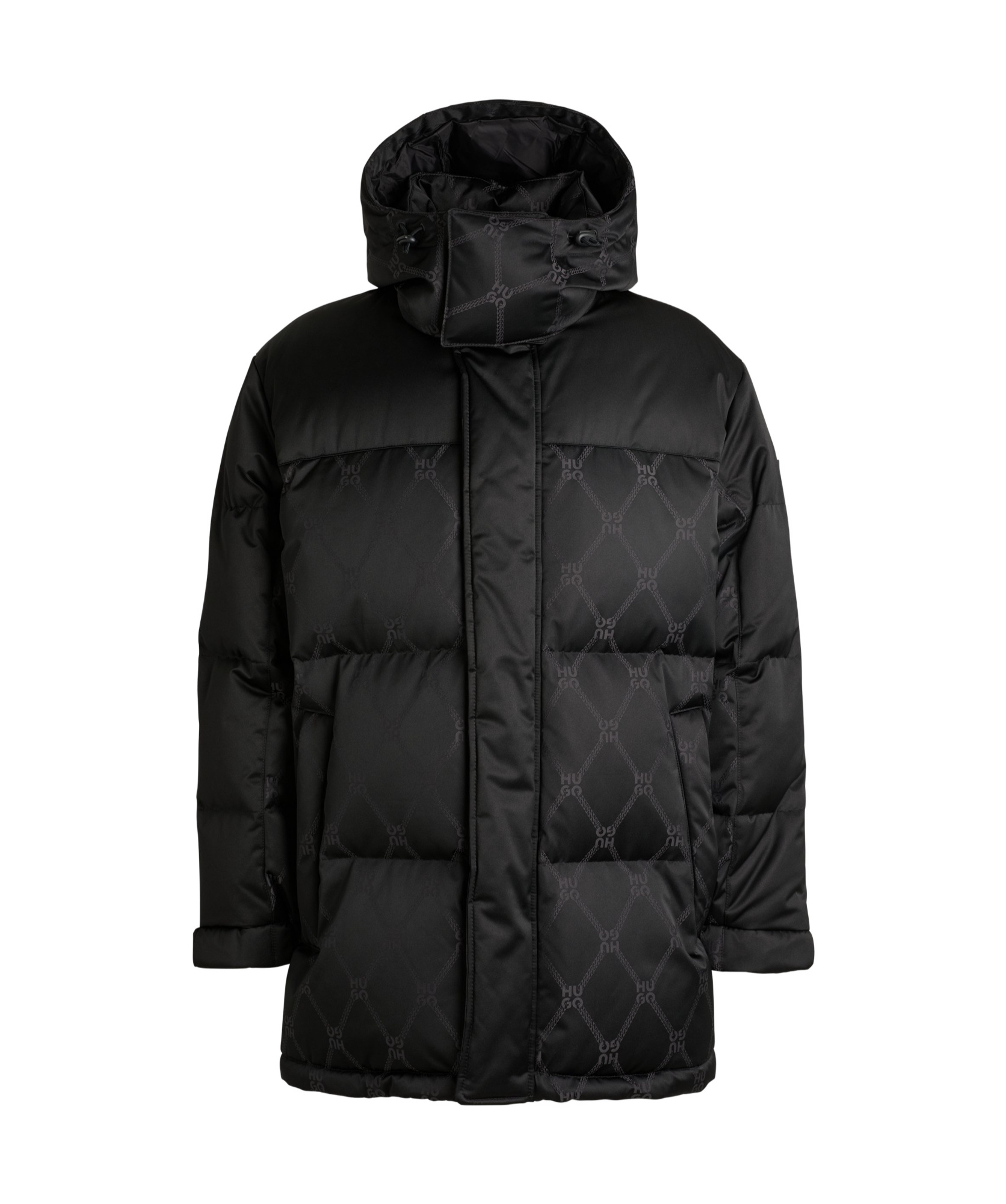 Hugo Boss Water-repellent Parka Jacket With Signature Jacquard In Black