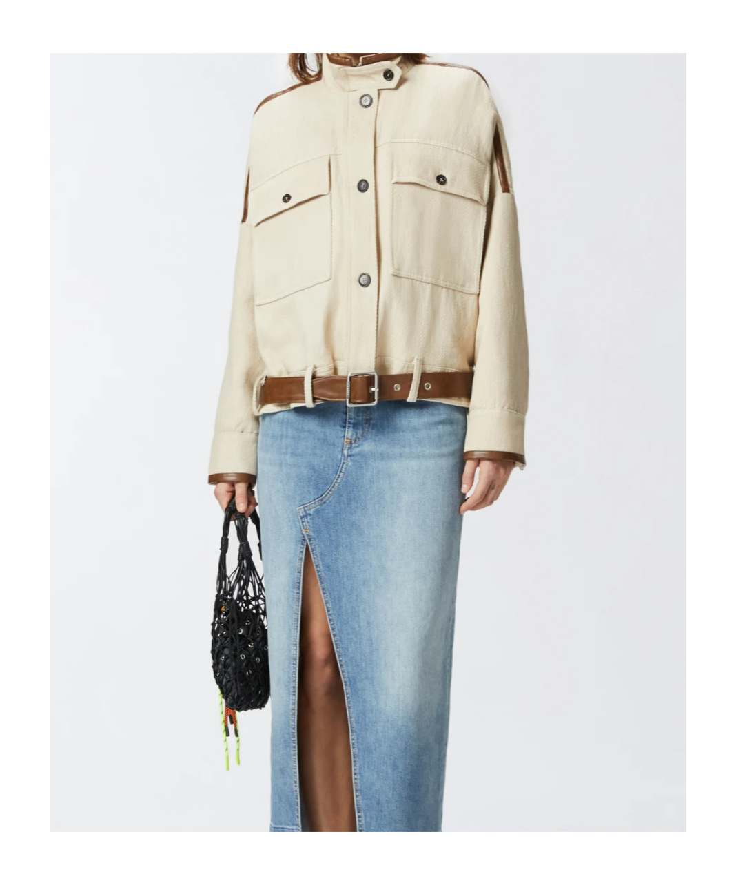 Shop Pinko Belted Cropped Jacket In Nude