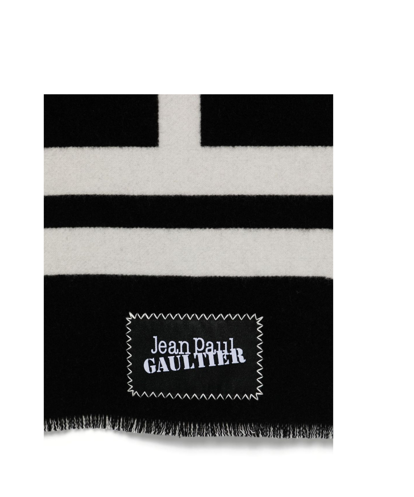 Jean Paul Gaultier Wool Scarf Logo Fringed Edges Rectangular Shape In Black