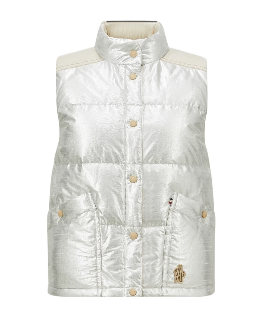 Moncler Doudoune Sans Manches En Lamé Pinchot In White