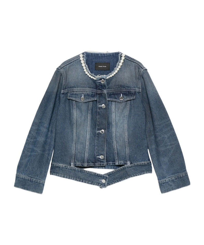 Simone Rocha Pearl-embellished Denim Jacket In Blue