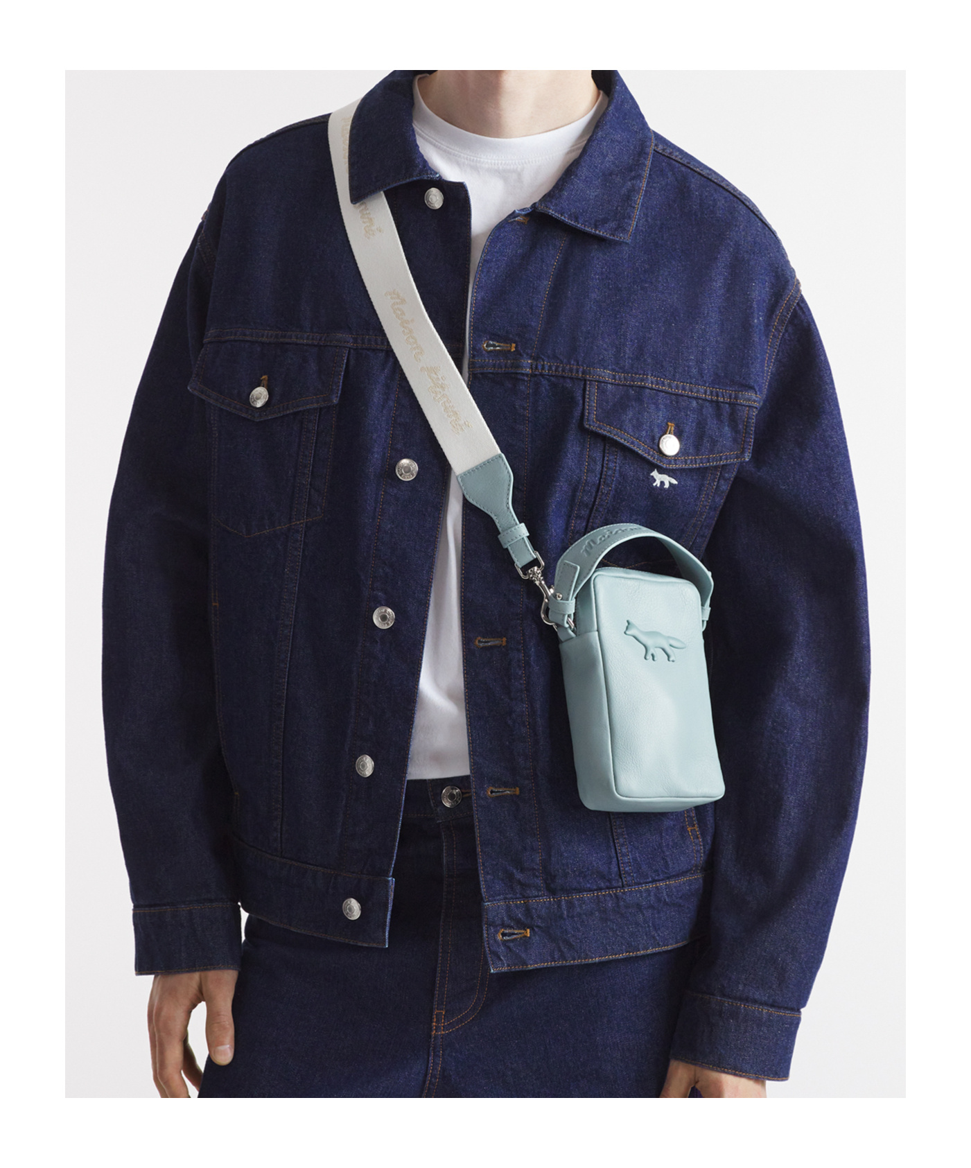 Maison Kitsuné Button Long-sleeved Denim Coat In Blue