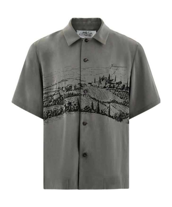 Ferragamo Printed Silk Shirt In Gray