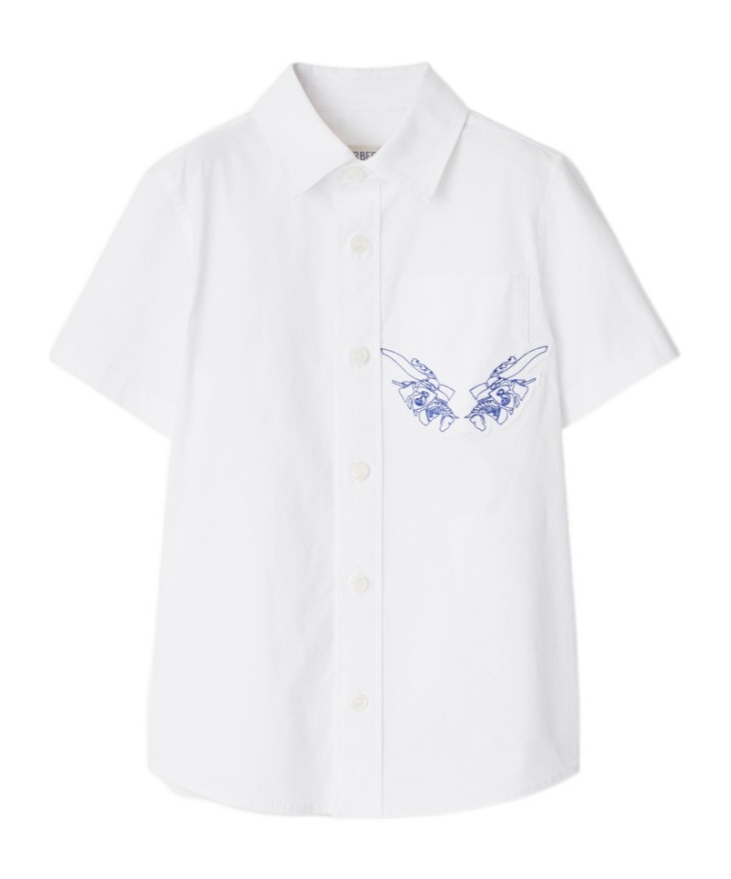 Burberry Boy's Owen Ekd Applique Pocket Short-sleeve Shirt In White