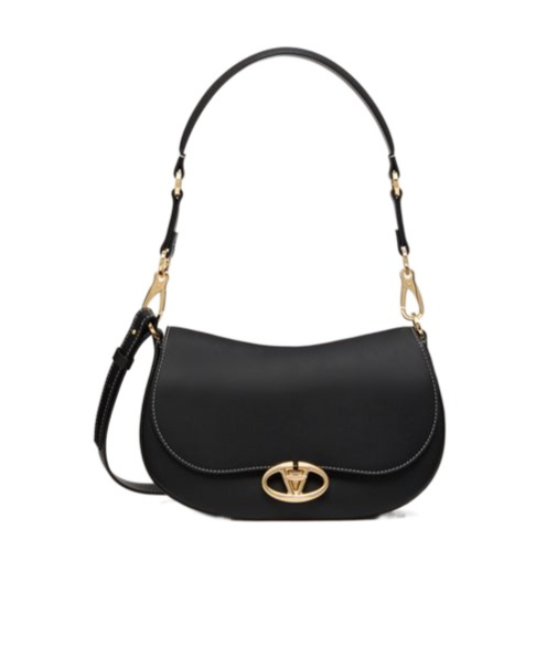 Valentino Medium Ohval Leather Shoulder Bag In Black