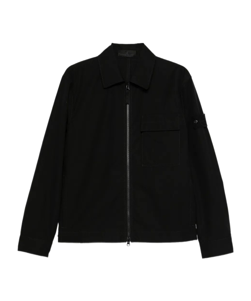 Stone Island Zipper Jacket With Chest Pocket In Black