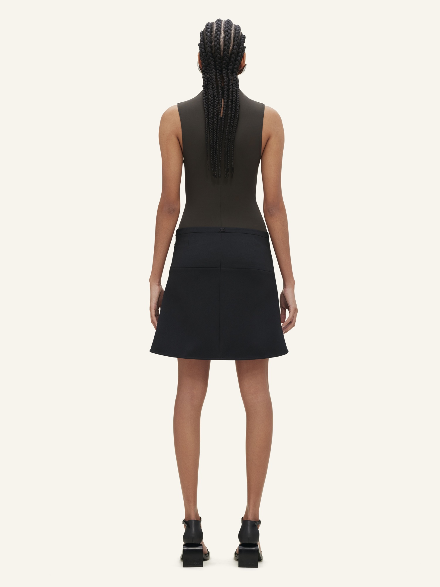 Shop Courrèges Wool Arc-edged Skirt In Black