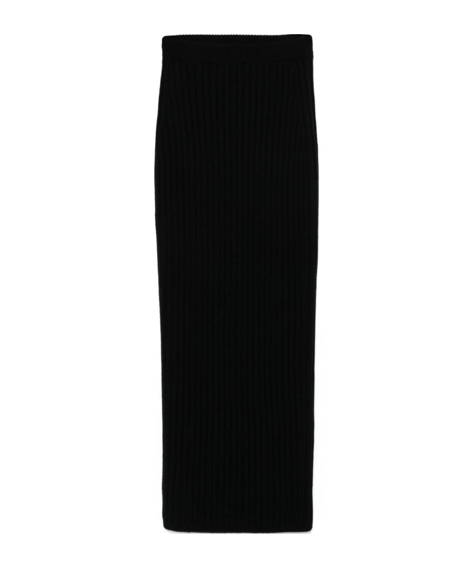 Max Mara Silk Maxi Skirt With Ribbed Texture In Black