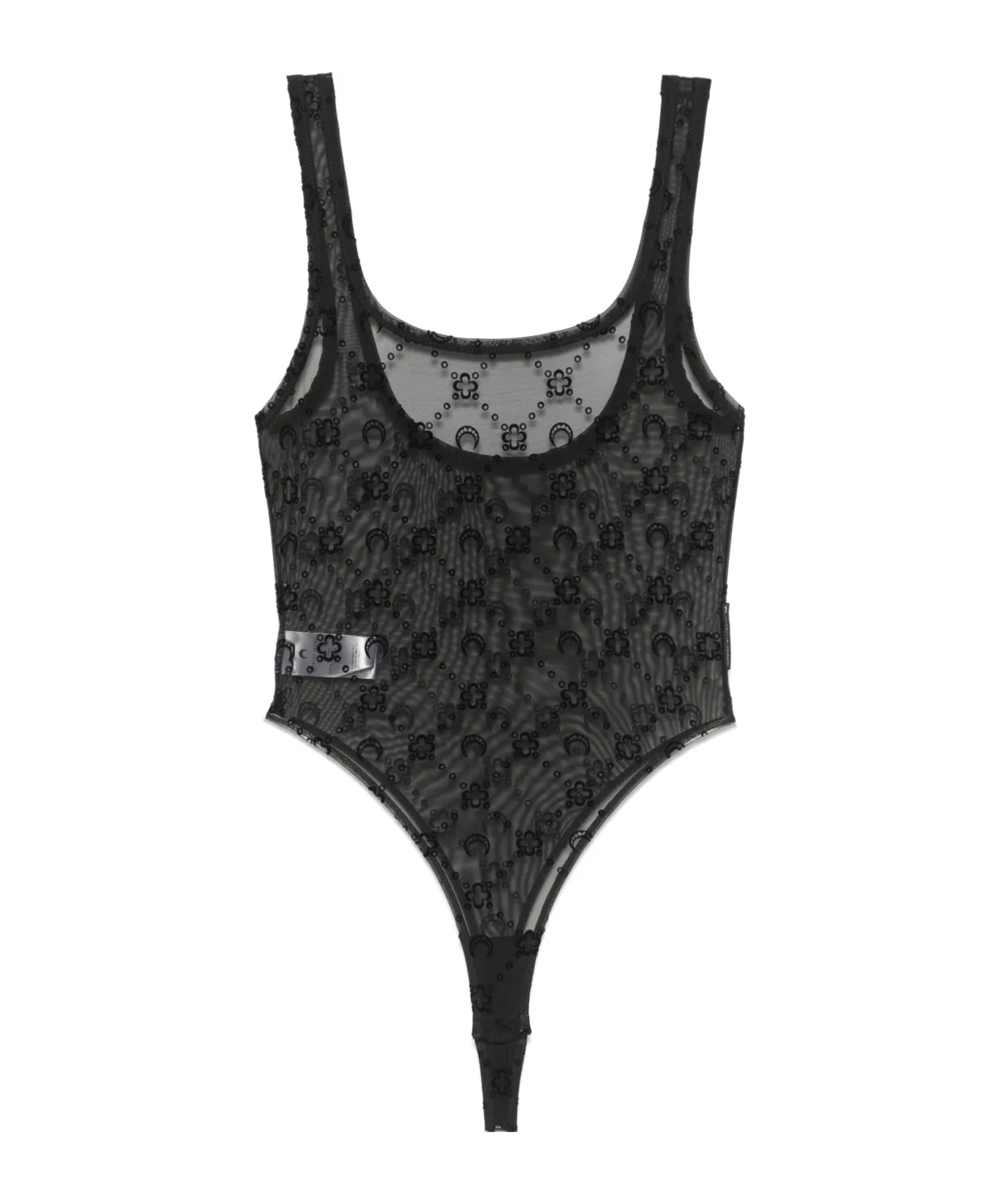 Marine Serre Flocked-moonogram Mesh Bodysuit In Black