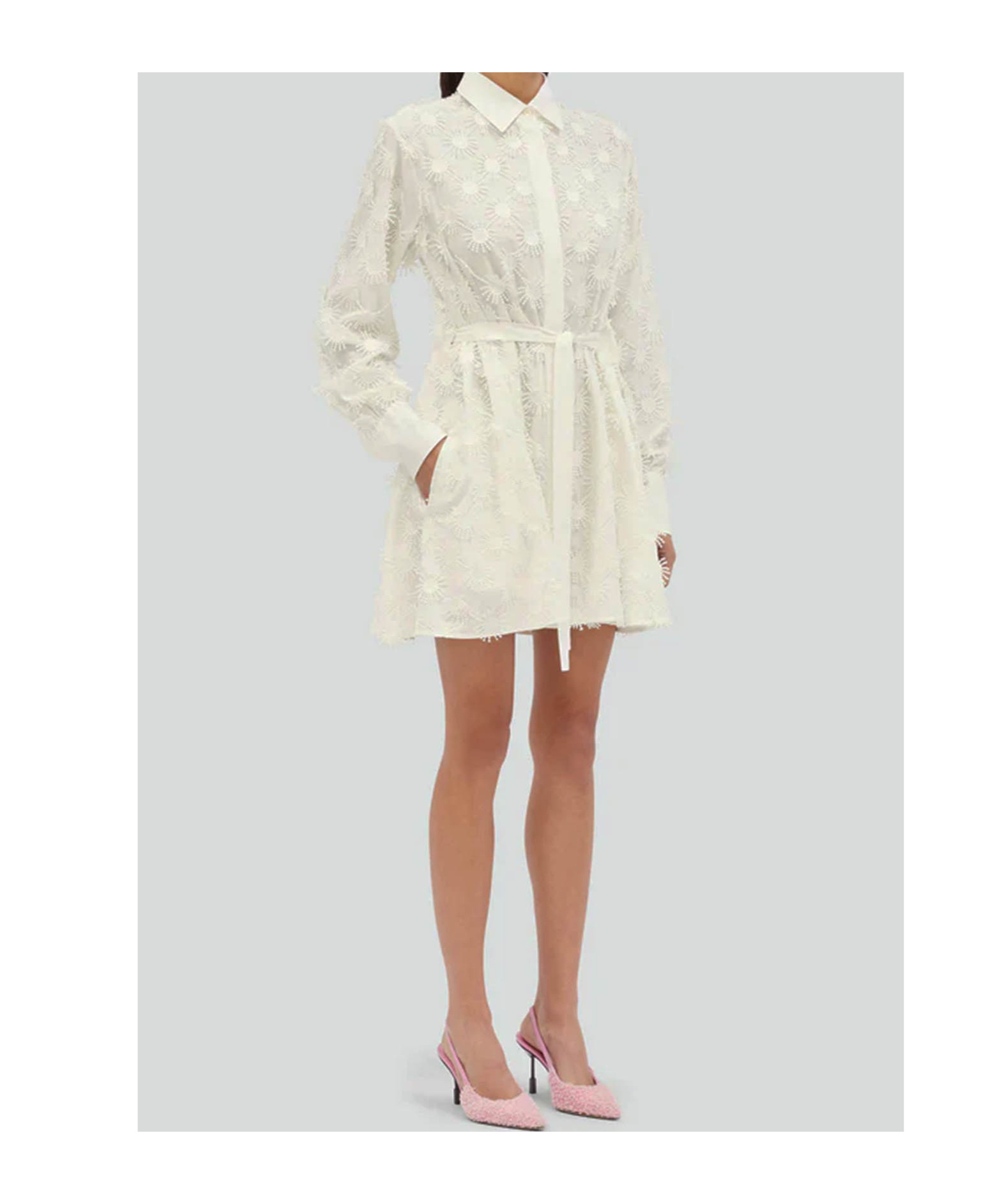 Msgm Seersucker Drawstring Waist Mini Dress In White