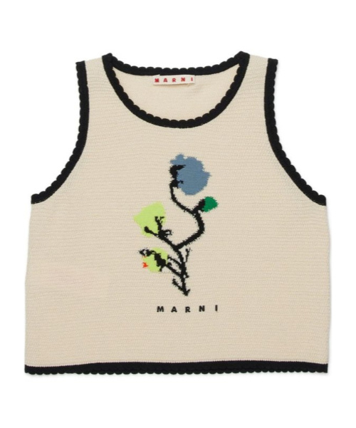 Marni Kids Floral Trim Top In Neutral